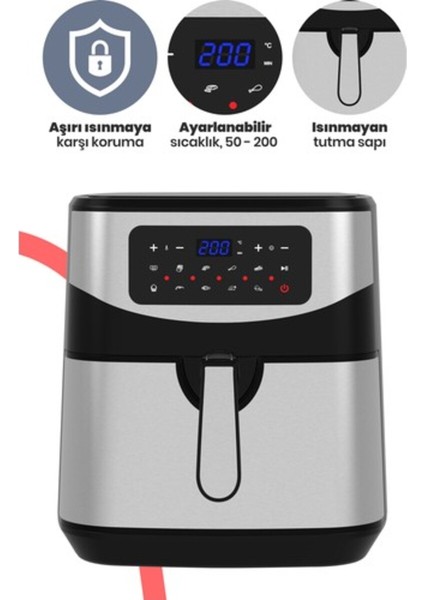 9.2l Inox Geniş Hazneli Dokunmatik Airfryer, 10 Ön Ayar, Şık Siyah Renk fiyatları