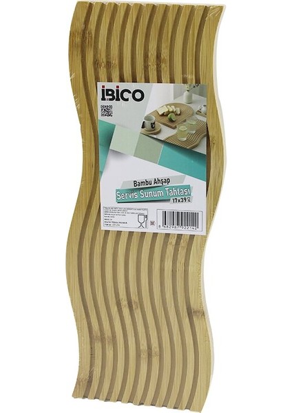 Dalgalı Şekilli - Kanallı Çift Taraf=düz - Kanallı Ahşap Bambu Servis Sunum Tahtası 17 x 39 x 1.5cm (5067)