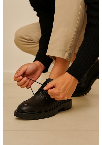 GR0396 Hakiki Floter Deri Italyan Tarz Siyah Yüksek Kalın Taban Spor Klasik Ayakkabı fiyatları