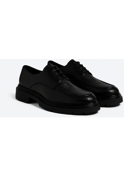 GR0396 Hakiki Floter Deri Italyan Tarz Siyah Yüksek Kalın Taban Spor Klasik Ayakkabı fırsatları