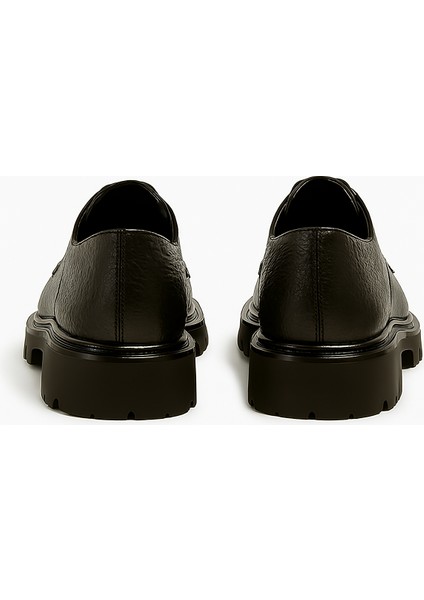 GR0396 Hakiki Floter Deri Italyan Tarz Siyah Yüksek Kalın Taban Spor Klasik Ayakkabı