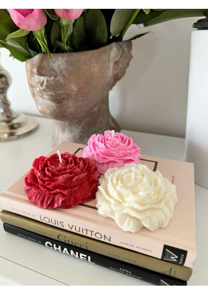 Likya Çiçek Formlu Kırmızı Dekoratif Mum – El Yapımı, %100 Doğal & Hediyelik