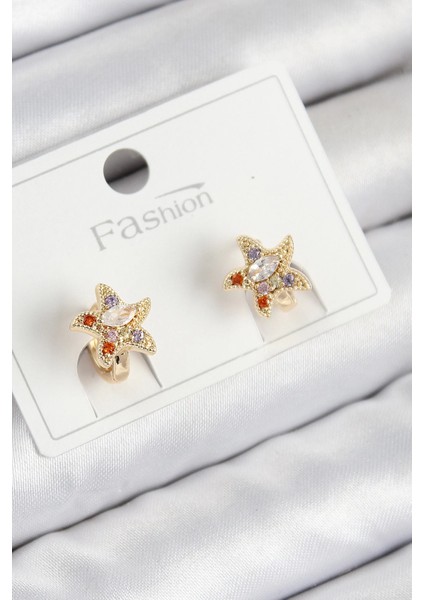 Bfs Pirinç Zirkon Taşlı Yıldız Model Gold Renk Çocuk Küpe