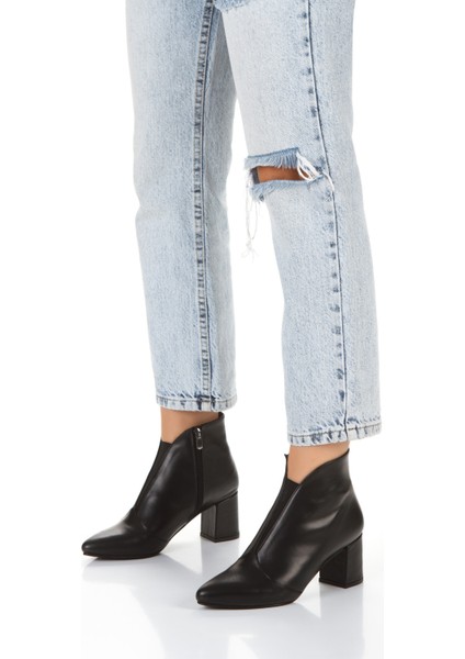 Hakiki Deri Kalın Topuklu Tay Tüyü Astarlı Önü Lastikli Kadın Bot fırsatları