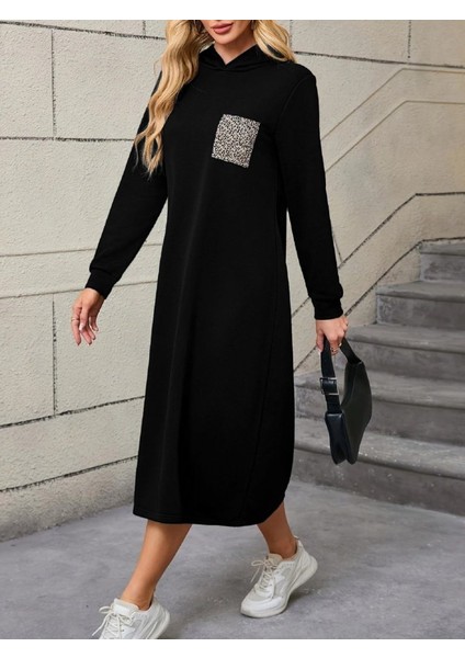 Kadın Uzun Kollu Kapşonlu Cep Detaylı Viskon Iki Iplik Maxi Elbise modelleri