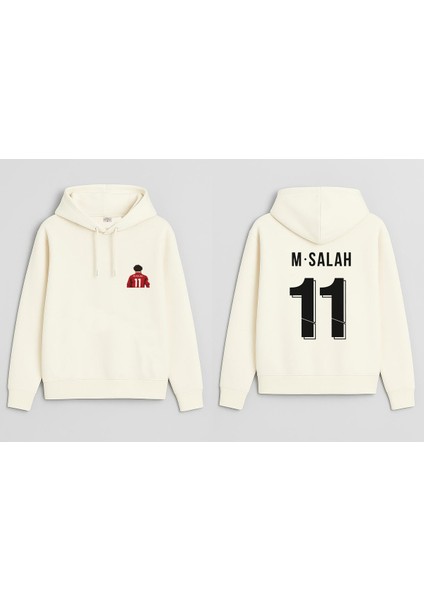 Futbolcu Muhammed Salah Baskılı Erkek Çocuk Ekru Kapüşonlu Sweatshirt Hoodie