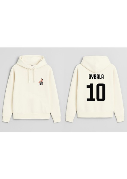 Futbolcu Paulo Dybala Baskılı Erkek Çocuk Ekru Kapüşonlu Sweatshirt Hoodie
