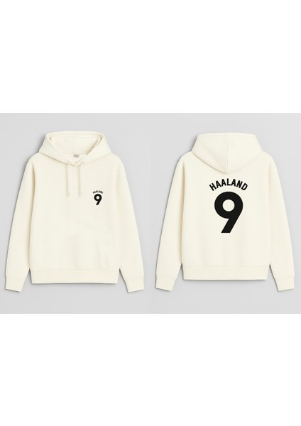 Futbolcu Erling Haaland Baskılı Erkek Çocuk Ekru Kapüşonlu Sweatshirt Hoodie