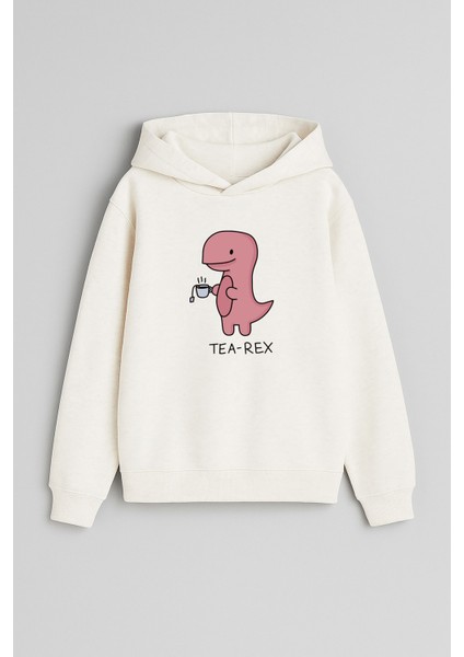 T-Rex Dinazor Baskılı Ekru Kız Erkek Çocuk Kapüşonlu Sweatshirt