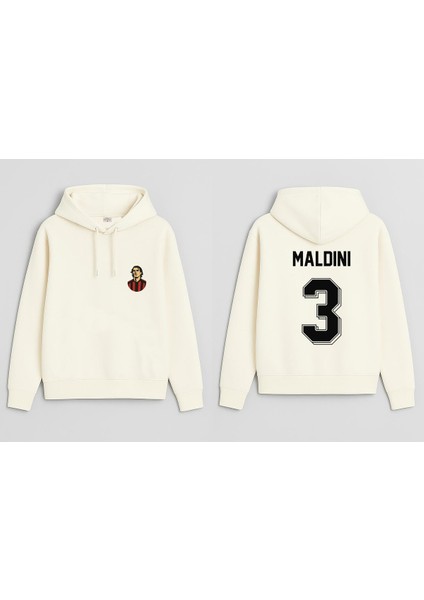 Futbolcu Paolo Maldini Baskılı Erkek Çocuk Ekru Kapüşonlu Sweatshirt Hoodie