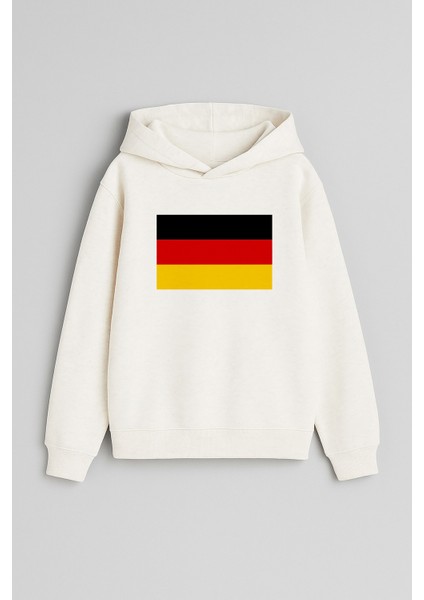 Almanya Bayrağı Baskılı Ekru Kız Erkek Çocuk Kapüşonlu Sweatshirt