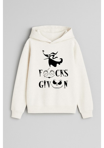 Cadılar Bayramı Halloween Hocus Pocus Baskılı Ekru Kız Erkek Çocuk Kapüşonlu Sweatshirt