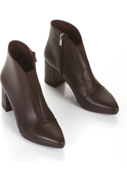 Hakiki Deri Kalın Topuklu Tay Tüyü Astarlı Önü Lastikli Kadın Bot