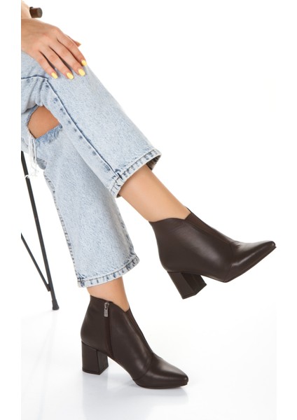 Hakiki Deri Kalın Topuklu Tay Tüyü Astarlı Önü Lastikli Kadın Bot fiyatları