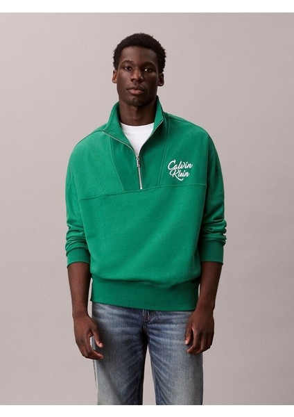 Yarım Fermuar Logolu Erkek Sweatshirt