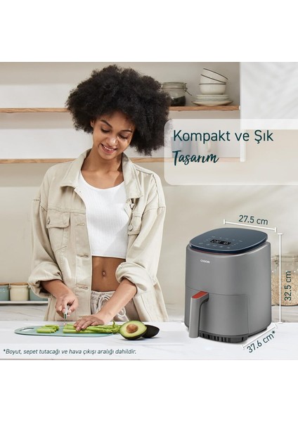 Gri 3.8l Sıcak Hava Fritözü, 1500W, 7 Özelleştirme, 75-230°C modelleri