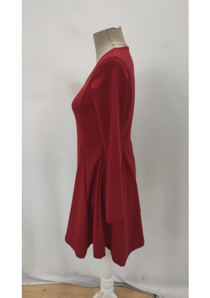 Kadın Uzun Kollu Kare Yakalı Mini Ithal Krep Elbise