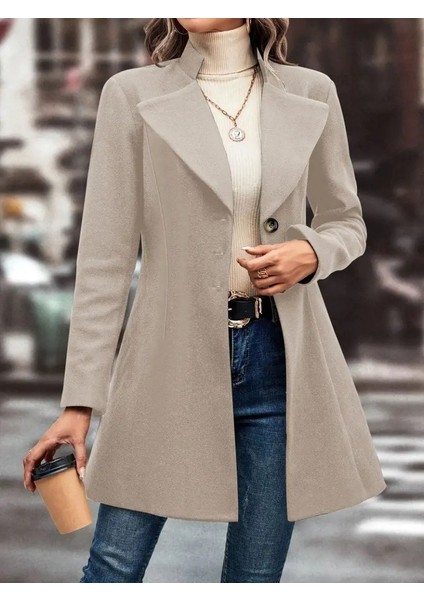 Kadın Uzun Kollu Yakalı Önden Düğmeli Kısa Kaşe Kaban fiyatları