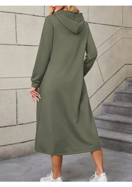 Kadın Uzun Kollu Kapşonlu Cep Detaylı Viskon Iki Iplik Maxi Elbise fırsatları