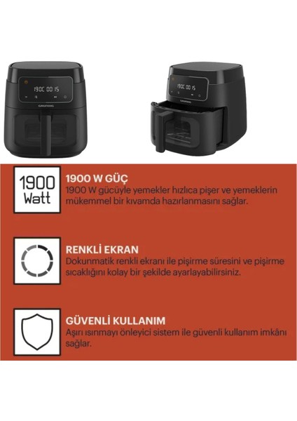 7.6 L Camlı Airfryer Siyah, Sağlıklı ve Pratik Yemekleri Kolayca Hazırlayın indirimleri
