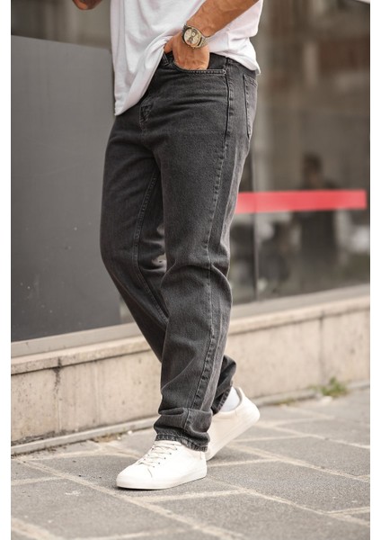 Erkek Bol Paça Yüksek Bel Füme Kot Baggy Pantolon