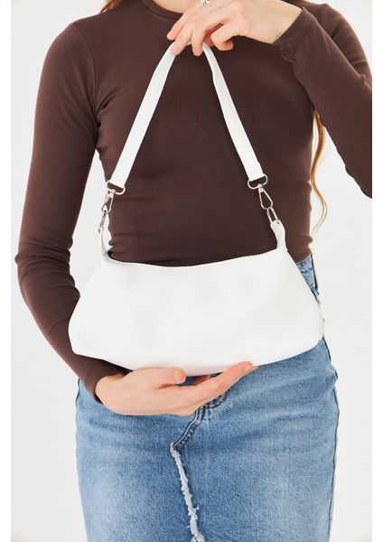 Lumira Beyaz Mini Baget Kadın Omuz, Kol ve El Çantası