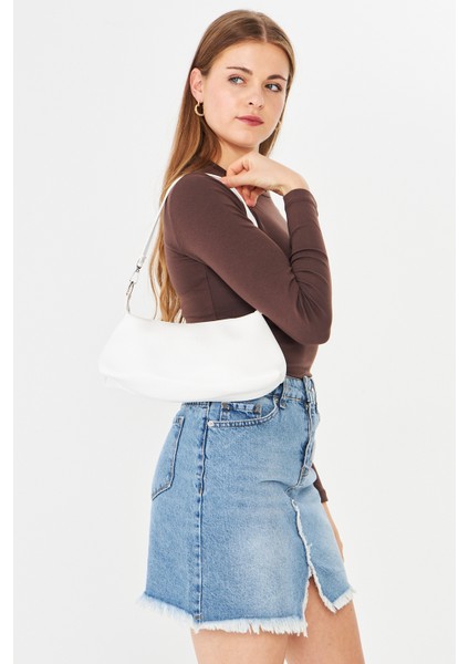 Lumira Beyaz Mini Baget Kadın Omuz, Kol ve El Çantası