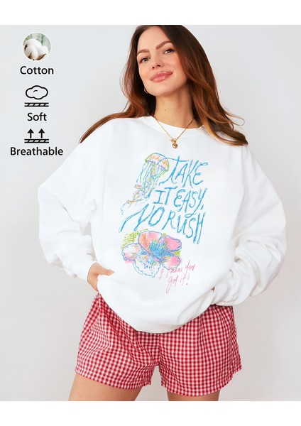 Premium Oversize Kesim Uzun Kollu Baskılı Sweatshirt