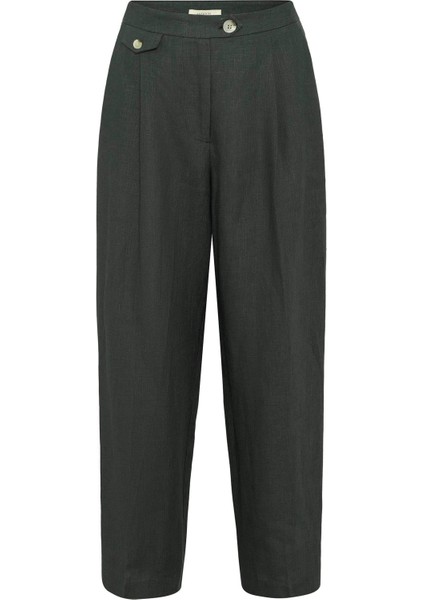 Haki 100% Keten Yüksek Bel Pilili Kadın Pantolon indirimleri