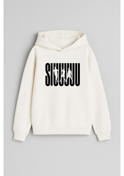 Futbolcu Ronaldo Cr7 Baskılı Ekru Kız Erkek Çocuk Kapüşonlu Sweatshirt