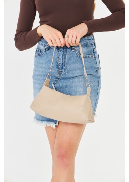 Lumira Bej Mini Baget Kadın Omuz, Kol ve El Çantası