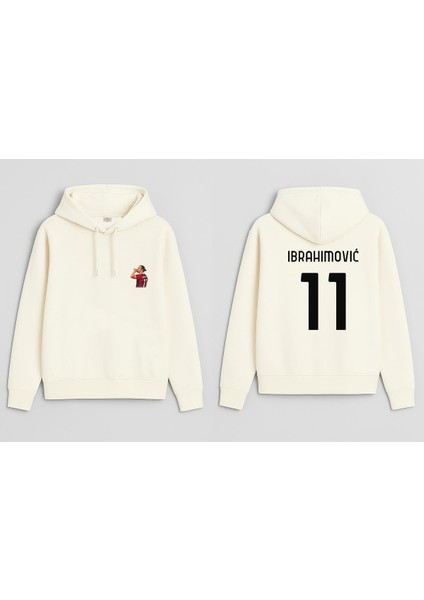 Futbolcu Zlatan Ibrahimović Baskılı Erkek Çocuk Ekru Kapüşonlu Sweatshirt Hoodie