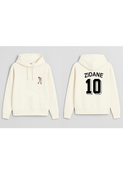 Zinédine Zidane Baskılı Erkek Çocuk Ekru Kapüşonlu Sweatshirt Hoodie