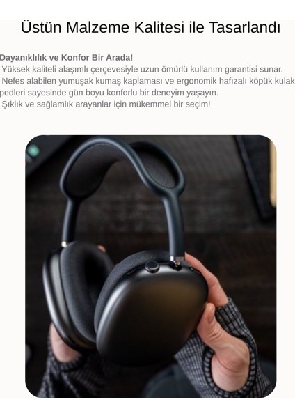 Airpods Max Fileli Kulak Üstü Bluetooth Kulaklık Ve Kılıf Pop-Up Aktif Gürültü Engelleme-Şeffaf Modu iPhone Uyumlu (Lacivert)