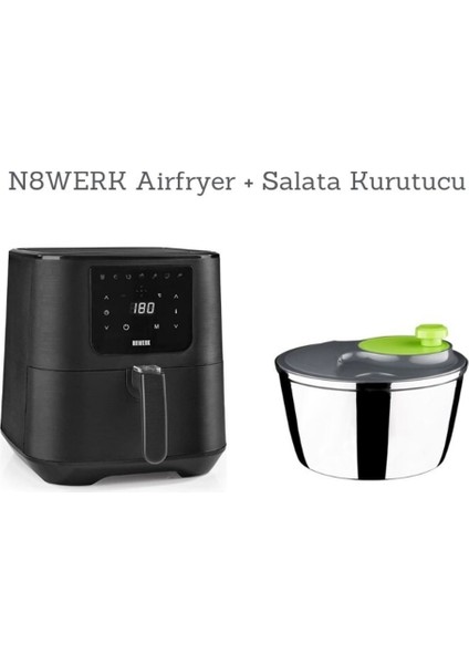 5.5l Sıcak Hava Fritözü ve Salata Kurutucu, Siyah Renkli, Sağlıklı Pişirme Seti