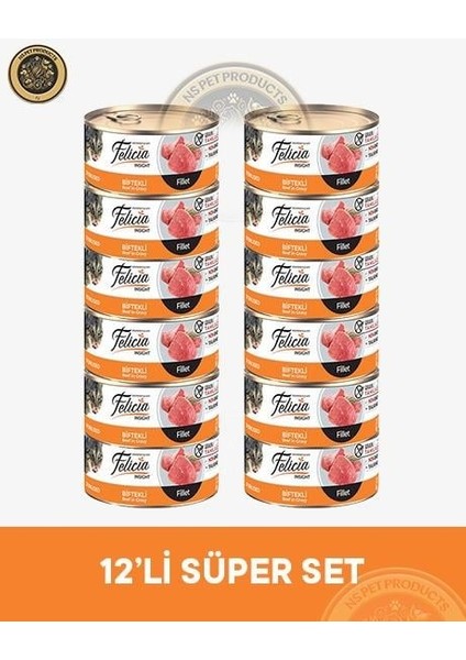 Kısırlaştırılmış Biftekli Fileto Yetişkin Kedi Konservesi 12X85GR