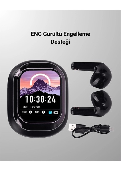 Akıllı Ekranlı Bluetooth 5.4 Kablosuz Kulaklık – Dokunmatik ve Şarj Kutulu indirimleri