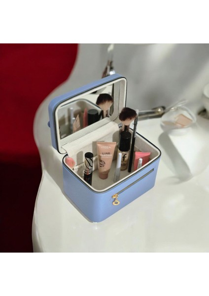 Şık Aynalı Deri Kaplama Kozmetik Çantası, Seyahat ve Günlük Kullanım Için