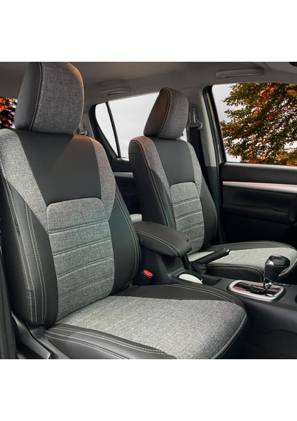 K-Design Toyota Hılux Araca Özel Oto Koltuk Kılıfı - Keten ve Deri