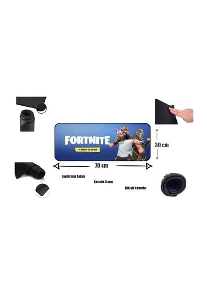 Fortnıte 2 70 x 30 cm Kaymaz Tabanlı Dikişli Oyuncu Gamer Mousepad modelleri