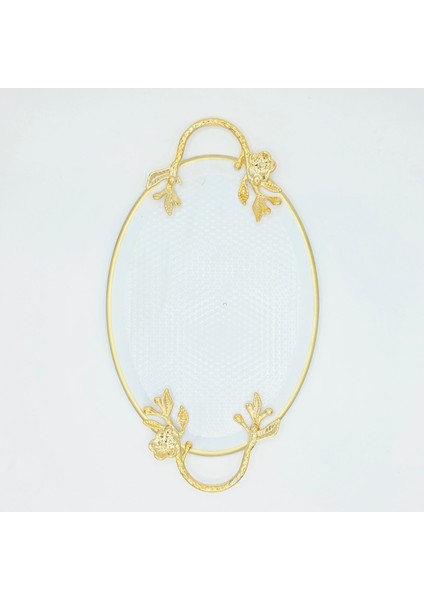 Beyaz Metal Dövmeli Oval Sunum Tepsisi