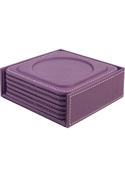 Bardak Altlığı,6’lı Set,masaüstü Yuvarlak Cup Coaster,vegan Suni DERI,11X11 Cm.,lila