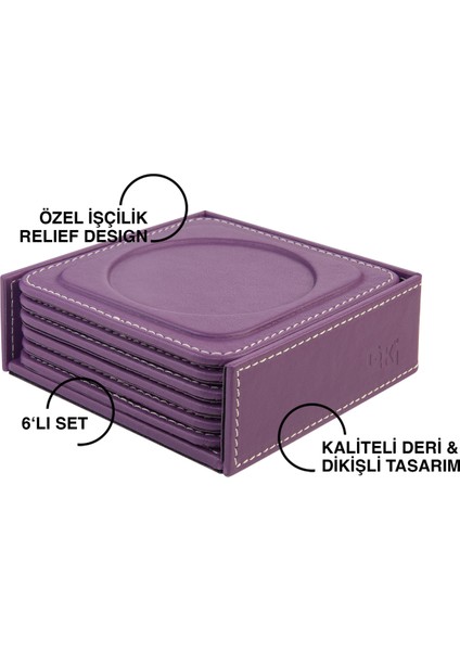 Bardak Altlığı,6’lı Set,masaüstü Yuvarlak Cup Coaster,vegan Suni DERI,11X11 Cm.,lila fiyatları