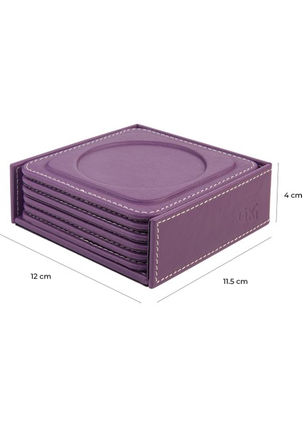 Bardak Altlığı,6’lı Set,masaüstü Yuvarlak Cup Coaster,vegan Suni DERI,11X11 Cm.,lila modelleri