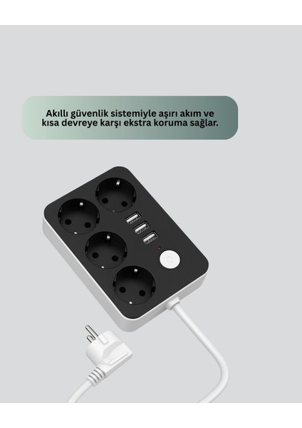 3 USB Çıkışlı 4’lü Akıllı Priz 2500W 2 Metre Kablo fırsatları