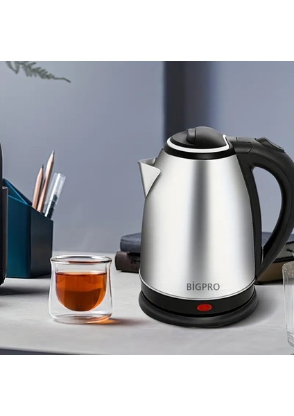 Gri Paslanmaz Çelik 1.8 L Su Isıtıcı, Şık ve Dayanıklı Tasarım