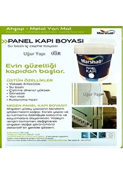 Su Bazlı Panel Kapı Boyası Yarı Mat Beyaz Renk Yüksek Örtücülük 0,75 Litre