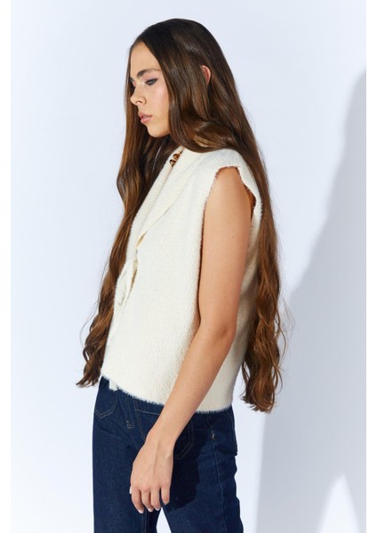 Kadın Ekru 8952 Gömlek Yaka Önü Bağlamali Sakal Yelek fiyatları