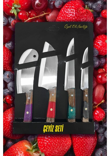 Yatağan Çeyiz Seti 4'lü Salata Soğan Sebze Bıçağı Satır Günlük Kullanım Bıçak Set–karışık Renk