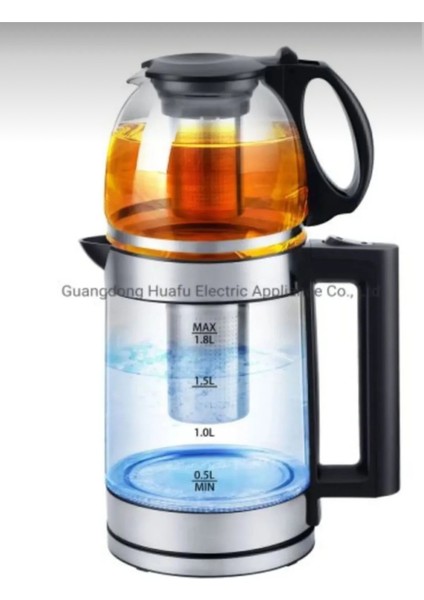 Cam Çaycı Kettle, 2 Litrelik Demlik, Filtreli ve Süzgeçli, Şık ve Kullanışlı.